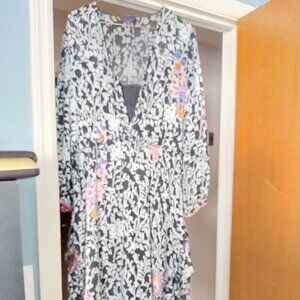 Silver and black floral velvet and silk dress Hale Bob